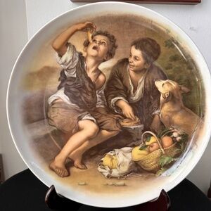 Vintage Langenthal Murillo Switzerland Porcelain Plate, Boys Eating, Swiss Plate